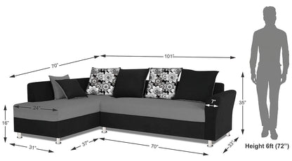Adorn India (3 Years Warranty Boom 5 Seater Corner Sofa Floral Cushion Right Hand Side (Grey & Black)