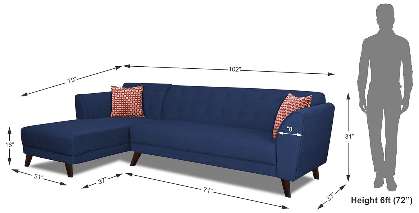 Adorn India (3 Years Warranty Leaf 6 Seater Corner Sofa (Blue) Left Hand Side