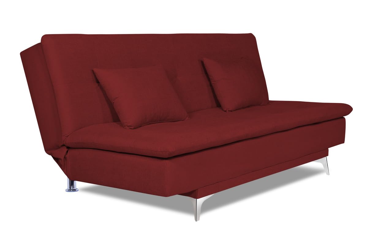 Adorn India Aspen Three Seater Sofa Cum Bed Single Tone Fabric (Maroon) (3 Year Warranty)