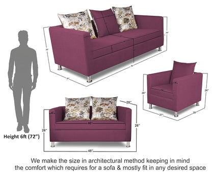 Adorn India Alita 3+2+1 Compact 6 Seater Sofa Set (Dark Purple)
