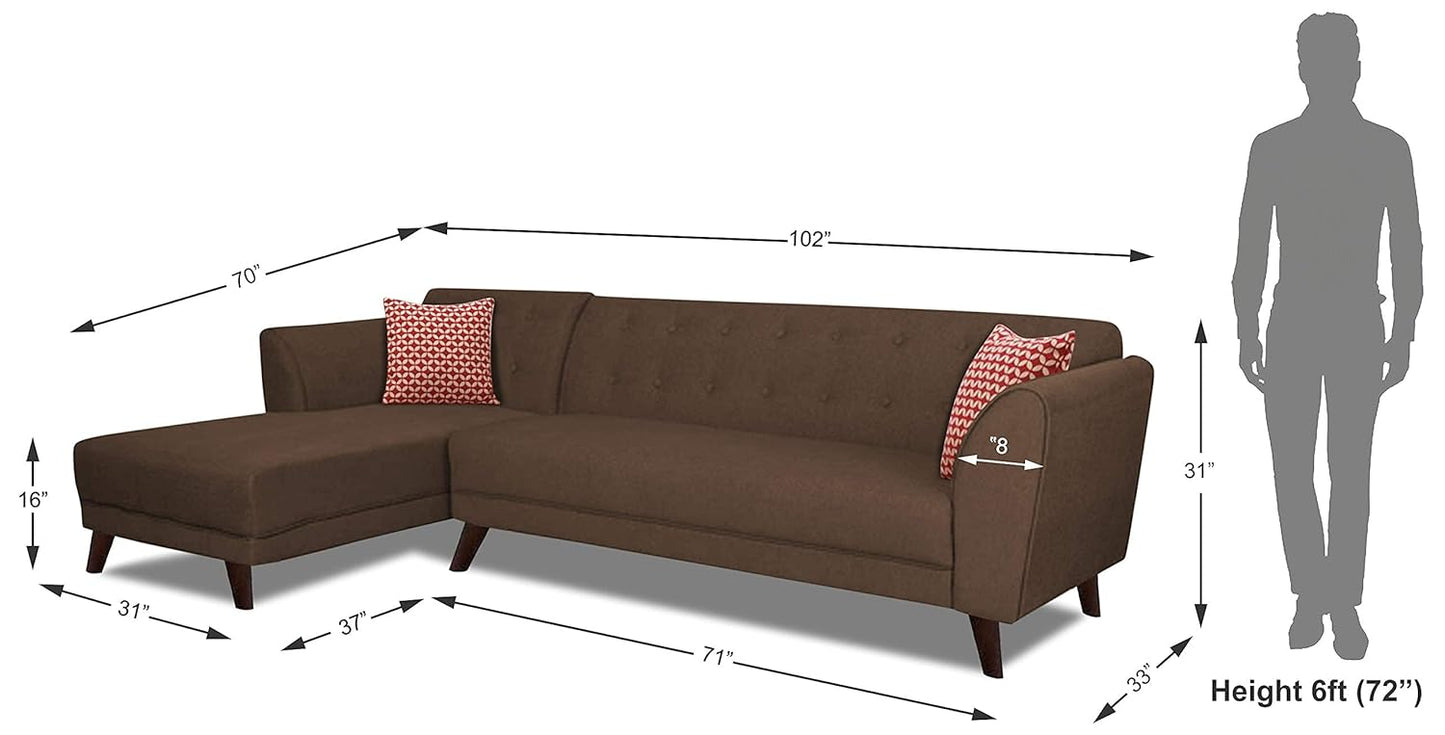 Adorn India (3 Years Warranty Leaf 6 Seater Corner Sofa (Brown) Left Hand Side