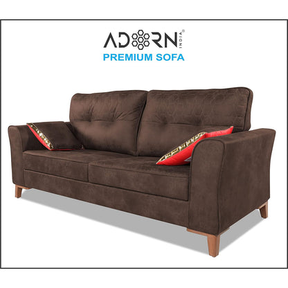 Adorn India Premium Aslaug 3 Seater Sofa (Leatherette Suede Fabric Colour Brown)
