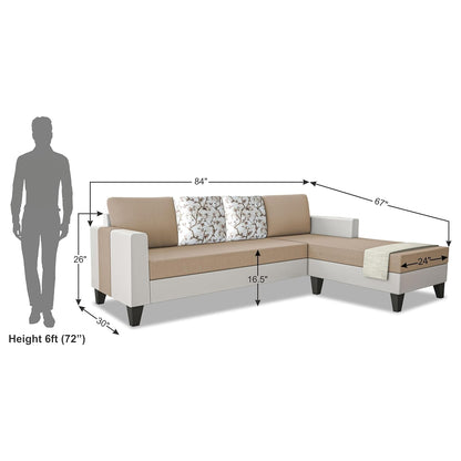 Adorn India Ashley Digital PrintLeatherette Fabric L Shape 5 Seater Sofa Set RHS (Beige & White) (3 Year Warranty)