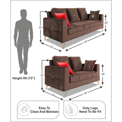 Adorn India Premium Morgan 3-2 5 Seater Sofa Set (Velvet Fabric Colour Brown)