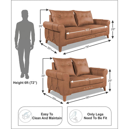 Adorn India Premium Jarvis 3+2 Five Seater Sofa Set (Leatherette Suede Fabric Colour Tan)