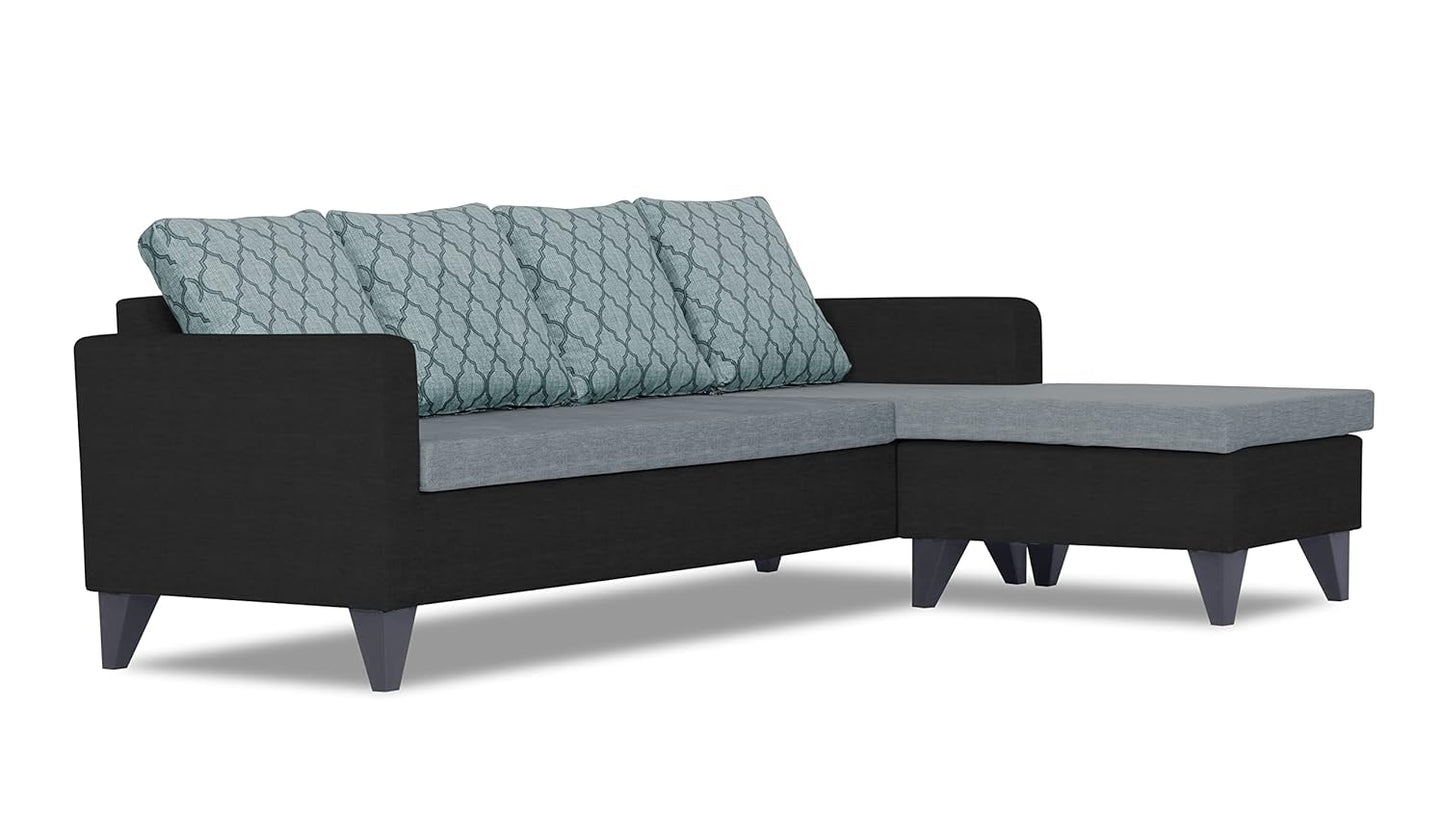 Adorn India Dorothy Blossom L Shape 5 Seater Sofa Set RHS (Black & Grey)