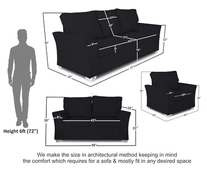 Adorn India Alexia 3+2+1 Six Seater Sofa Set (Black)