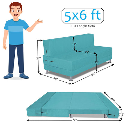 Adorn India Easy Alyn Plus Decent 3 Seater Sofa Cum Bed (5X6) (Aqua Blue) (1 Year Warranty)