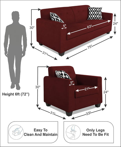 Adorn India Blazer Plus 3-1-1 Five Seater Sofa Set (Maroon)