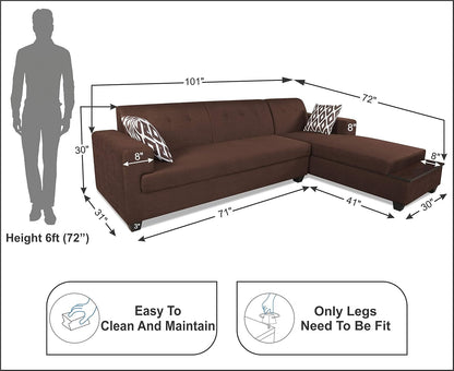 Adorn India Blazer L Shape 6 Seater Sofa Set (Right Side) (Brown)