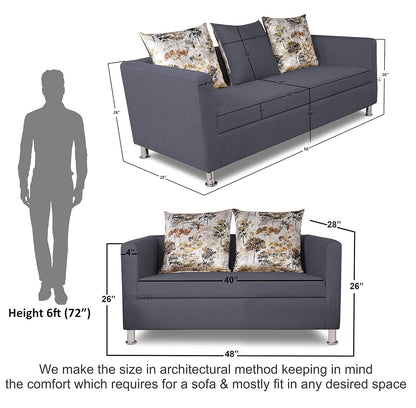 Adorn India Alita 3+2 Compact 5 Seater Sofa Set (Dark Grey)