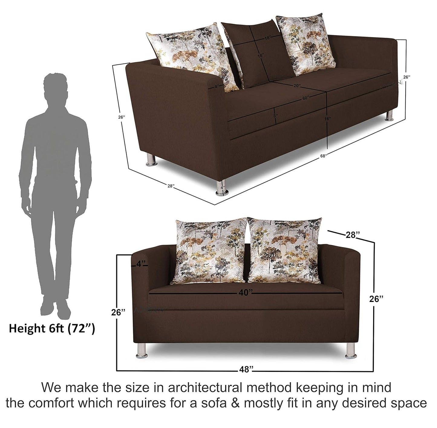 Adorn India Alita 3+2 Compact 5 Seater Sofa Set (Brown)