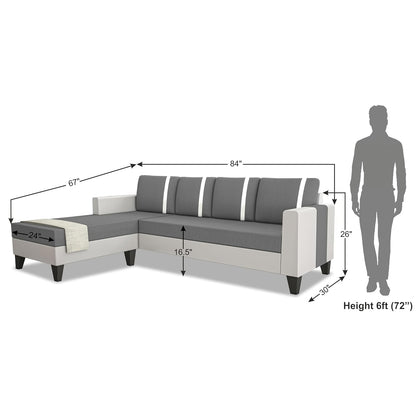 Adorn India Ashley Stripes Leatherette Fabric L Shape 5 Seater Sofa Set LHS (Grey & White) (3 Year Warranty)