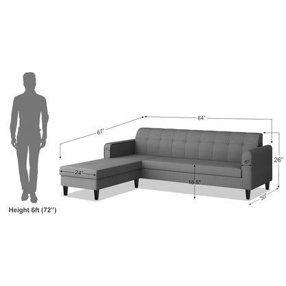 Adorn India Rio Elegant L Shape 5 Seater Sofa Set (LHS) (Grey) (3 Year Warranty)
