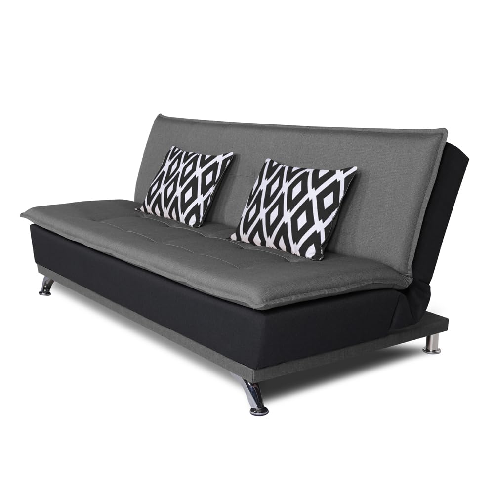 Adorn India Arden 4 Seater Rhombus Sofa Cum Bed 4 x 6 (Grey & Black) (3 Year Warranty)