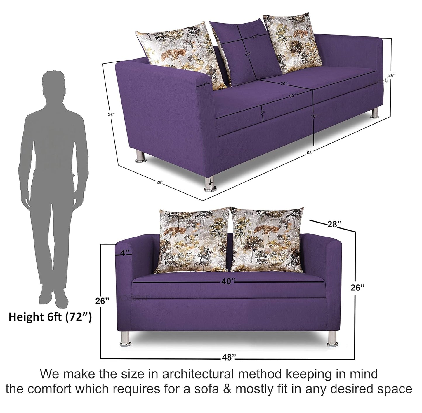 Adorn India Alita 3+2 Compact 5 Seater Sofa Set (Dark Purple)