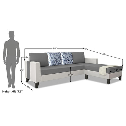 Adorn India Ashley Digital Print Leatherette Fabric L Shape 5 Seater Sofa Set RHS (Grey & White) (3 Year Warranty)