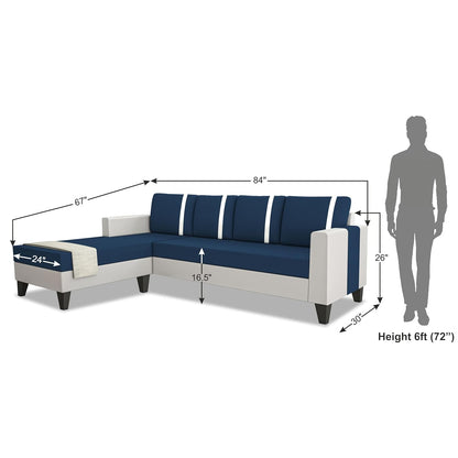 Adorn India Ashley Stripes Leatherette Fabric L Shape 5 Seater Sofa Set LHS (Blue & White) (3 Year Warranty)