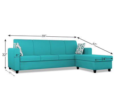 Adorn India Monteno L Shape 5 Seater Sofa Set RHS(Aqua Blue) (3 Year Warranty)