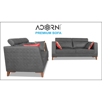 Adorn India Premium Pluto 3+2 Five Seater Sofa Set (Grey)