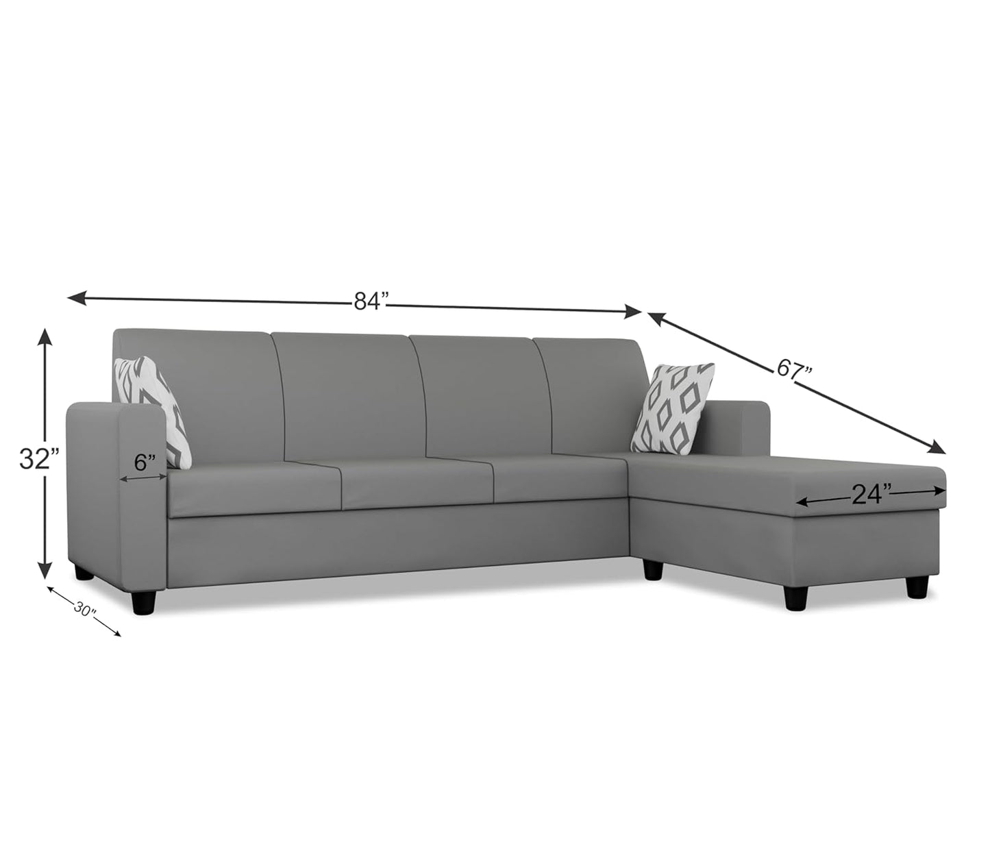 Adorn India Monteno L Shape 5 Seater Sofa Set RHS(Grey) (3 Year Warranty)