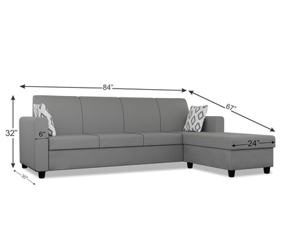 Adorn India Monteno L Shape 5 Seater Sofa Set RHS(Grey) (3 Year Warranty)