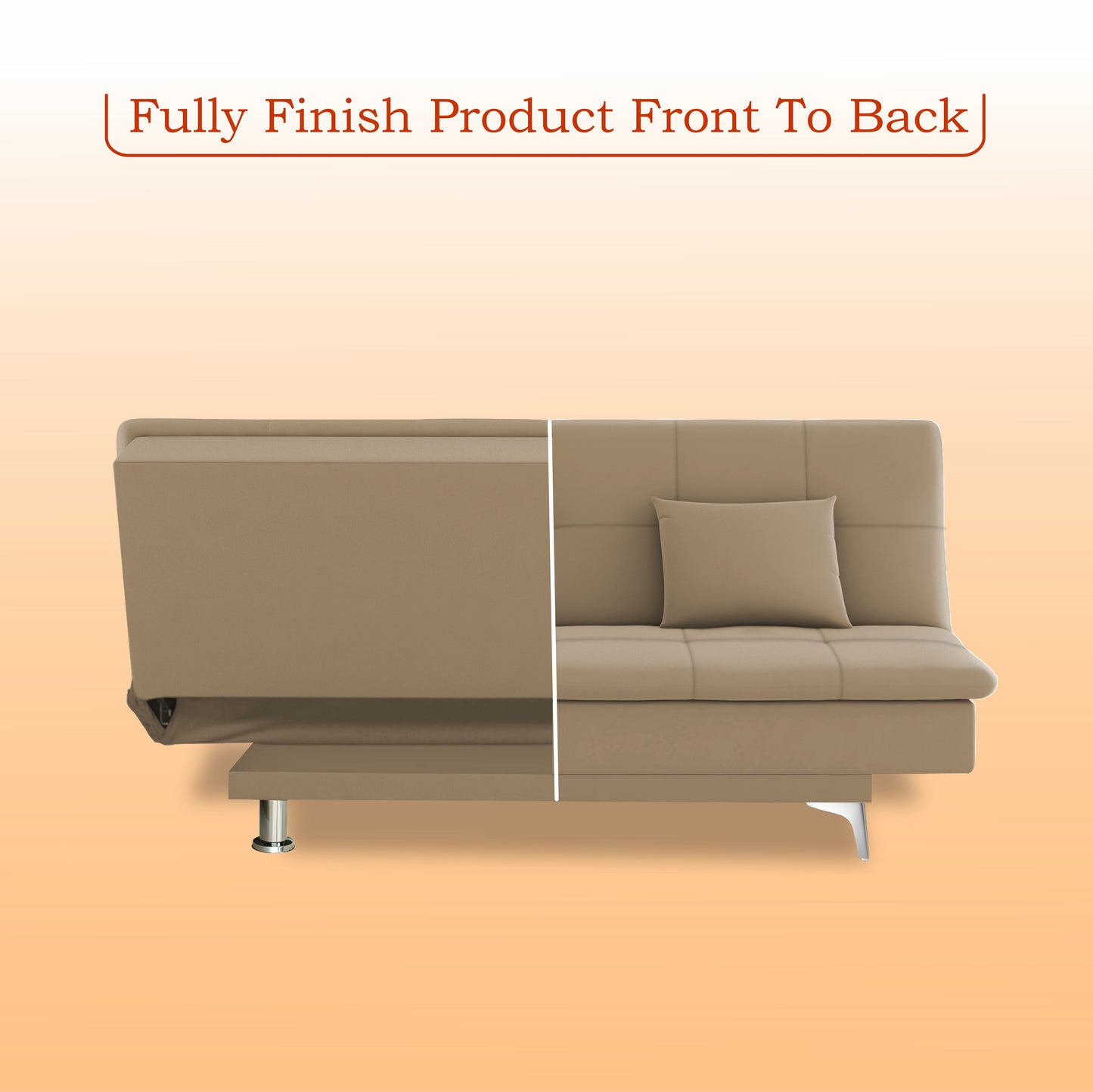Adorn India Premium New Aspen 3 Seater Sofa Cum Bed 4X6 Velvet Suede with 2 Cushions (Color Camel) and Suitable for All Indoor, with 3 Years Warranty