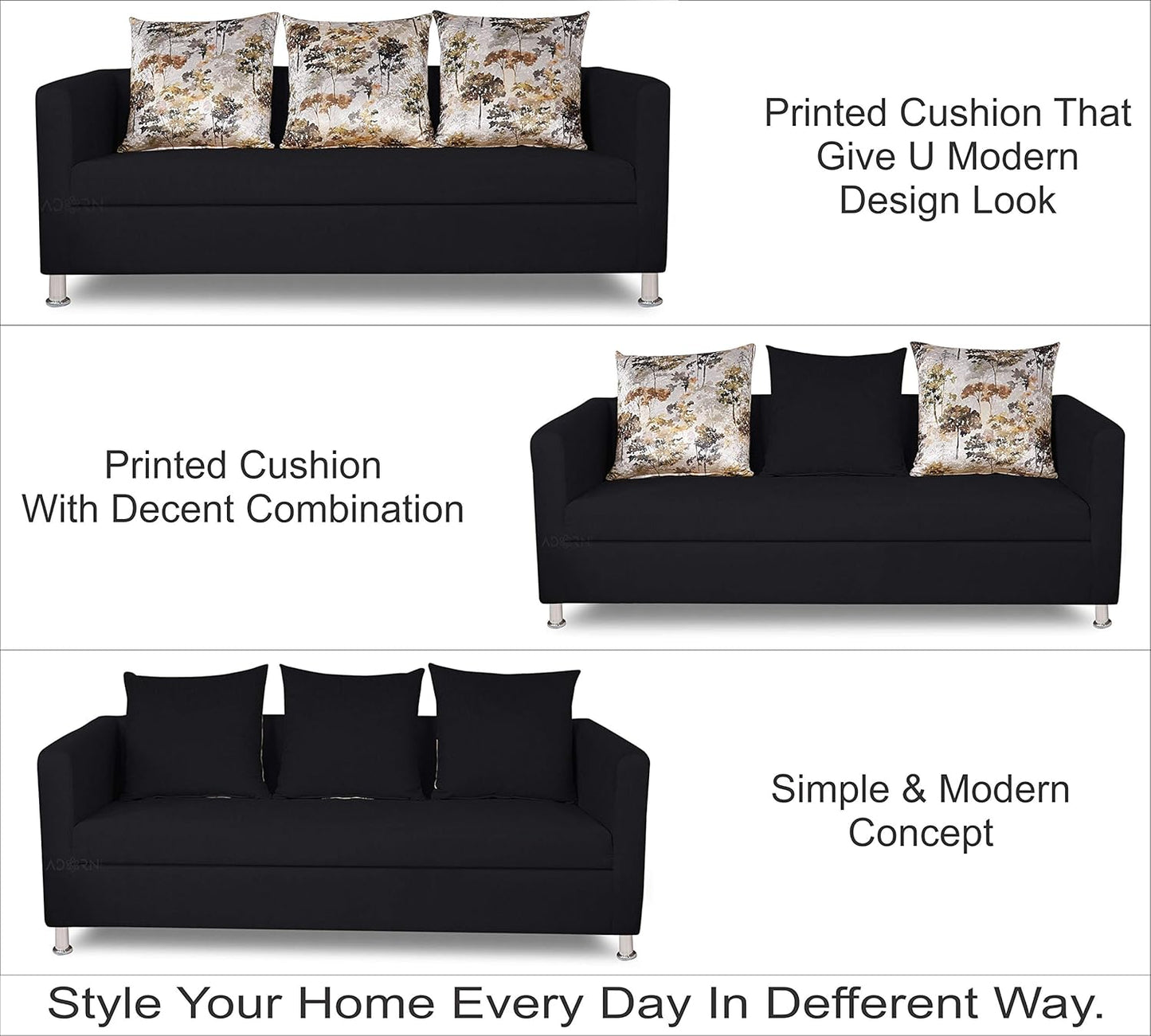 Adorn India Alita 3+2+1 Compact 6 Seater Sofa Set (Black)