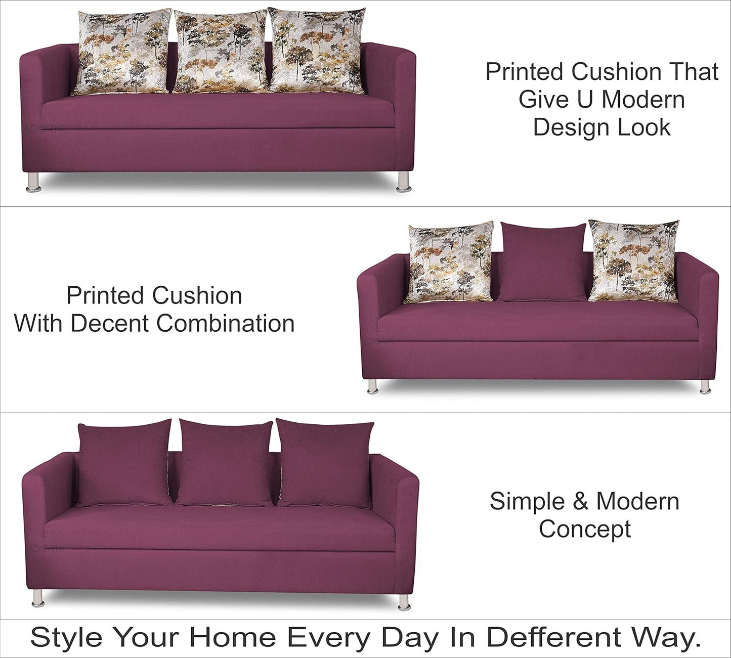 Adorn India Alita 3+2+1 Compact 6 Seater Sofa Set (Light Purple)