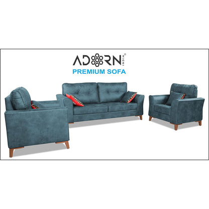 Adorn India Premium Aslaug 3-1-1 Sofa Set (Leatherette Suede Fabric Colour Blue)