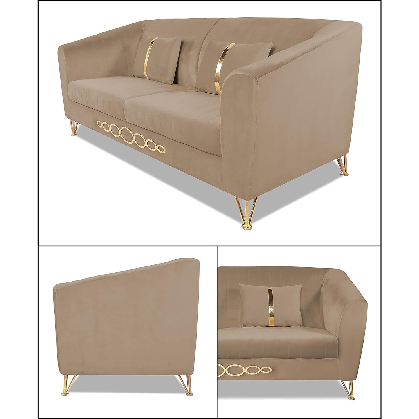 Adorn India Premium Camilla 3-1-1 5 Seater Sofa Set (Velvet Fabric Colour Camel)