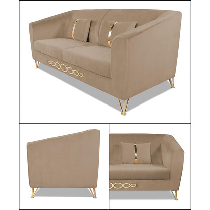 Adorn India Premium Camilla 3-1-1 5 Seater Sofa Set (Velvet Fabric Colour Camel)