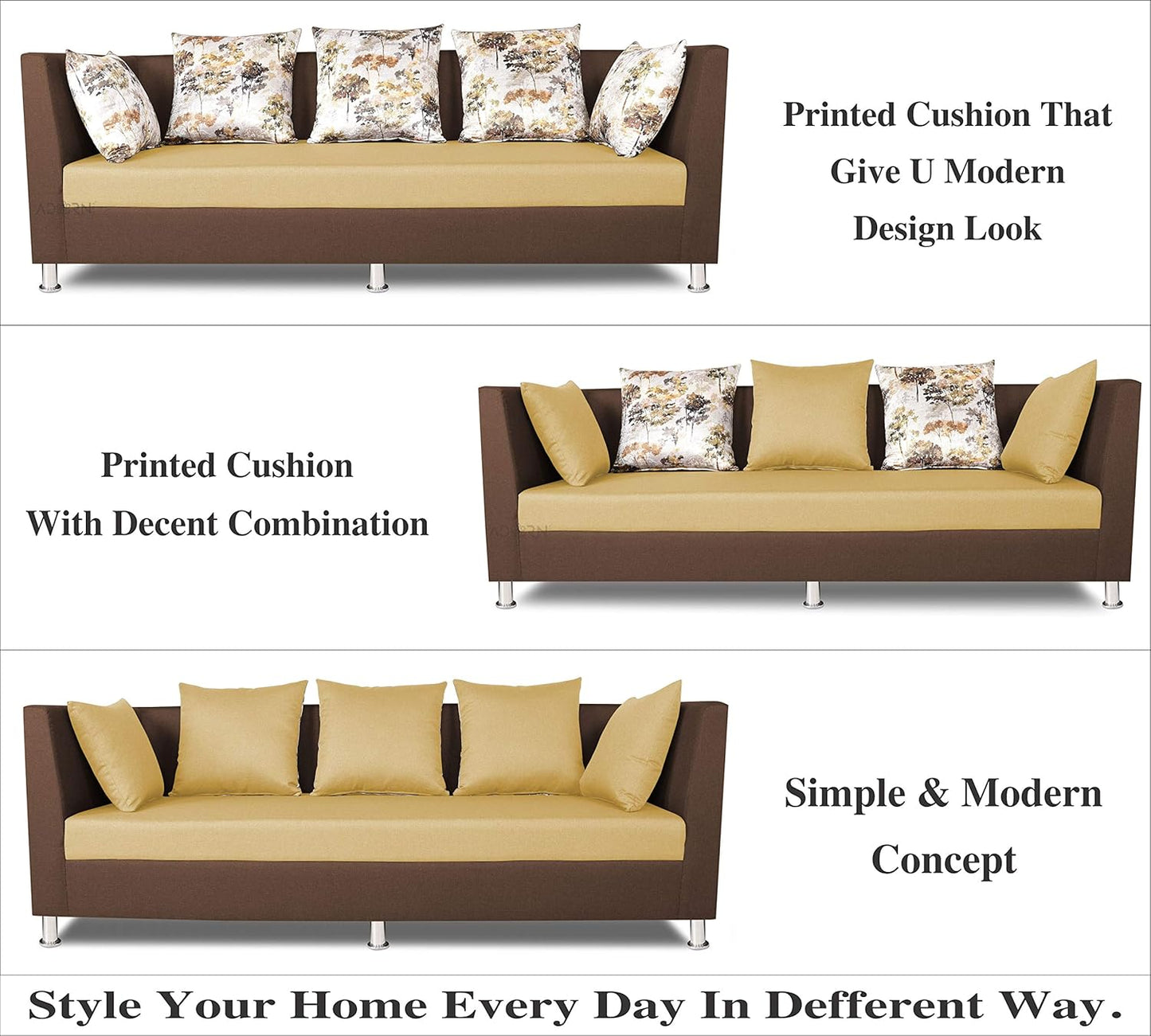 Adorn India Alica 3+2+1 Six Seater Sofa Set (Brown & Beige)