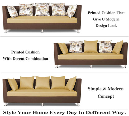 Adorn India Alica 3+2+1 Six Seater Sofa Set (Brown & Beige)
