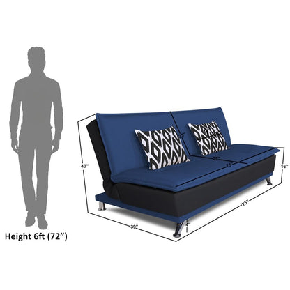 Adorn India Arden 4 Seater Rhombus Sofa Cum Bed 4 X 6 (Blue & Black) (3 Year Warranty)