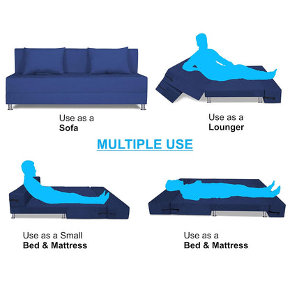 Adorn India Foam Easy Alyn Plus Decent 4 Seater Sofa Cum Bed (6X6) (Blue) (1 Year Warranty)