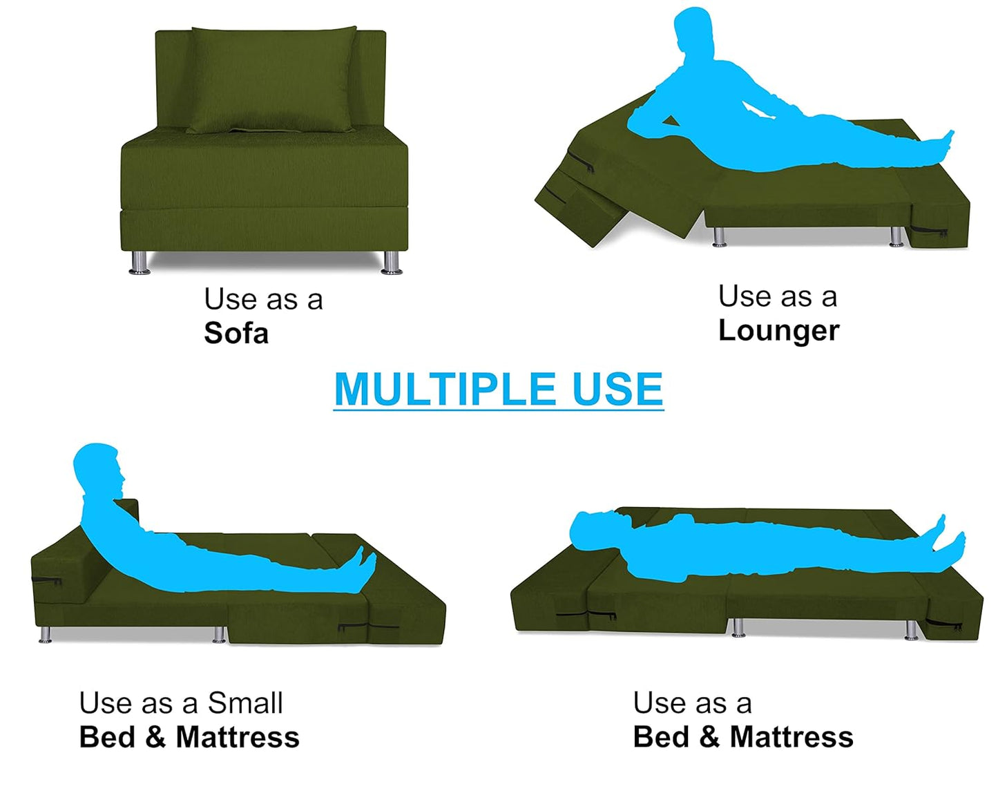 Adorn India Easy Alyn Plus Decent 2 Seater Sofa Cum Bed (3x6) (Green)(1 Year Warranty)
