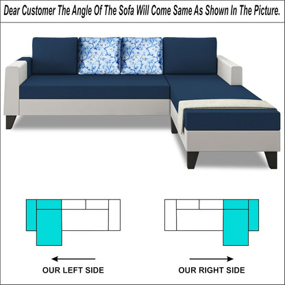 Adorn India Ashley Digital Print Leatherette Fabric L Shape 5 Seater Sofa Set RHS (Blue & White) (3 Year Warranty)