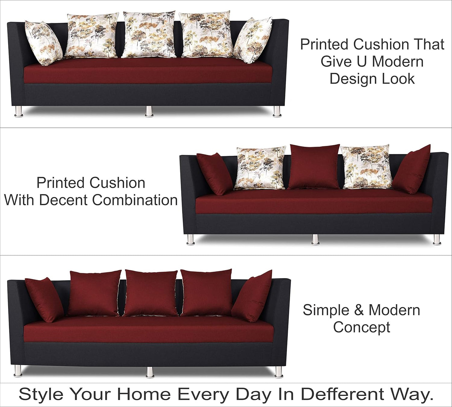 Adorn India Alica 3+2+1 Six Seater Sofa Set (Maroon & Black)
