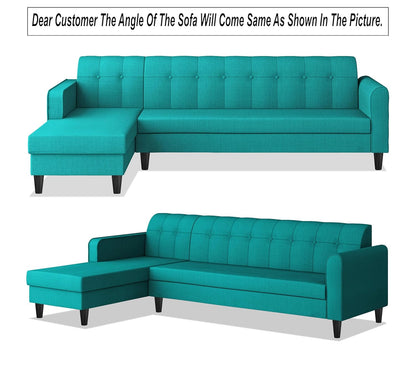 Adorn India Rio Elegant L Shape 8 Seater Sofa Set with Center Table and 2 Ottoman Puffy (LHS) (Aqua Blue) (3 Year Warranty)