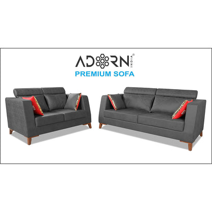 Adorn India Premium Pluto 3+2 Five Seater Sofa Set (Grey)