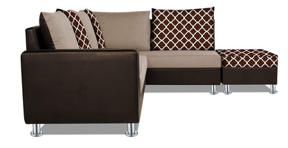 Adorn India (3 Years Warranty Atlanta 6 Seater Leatherette & Fabric Corner Sofa Right Hand Side with Ottoman (Brown & Beige)