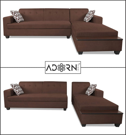Adorn India Blazer L Shape 6 Seater Sofa Set (Right Side) (Brown)