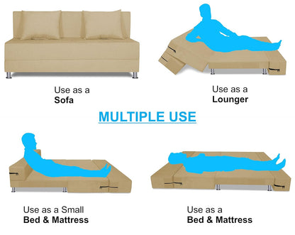 Adorn India Easy Alyn Plus Decent 3 Seater Wood Sofa Cum Bed (5X6)(Beige) (1 Year Warranty)