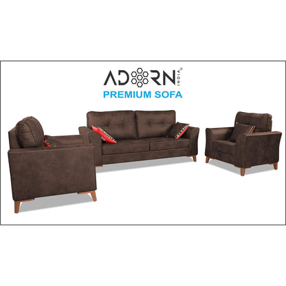 Adorn India Premium Aslaug 3-1-1 Sofa Set (Leatherette Suede Fabric Colour Brown)