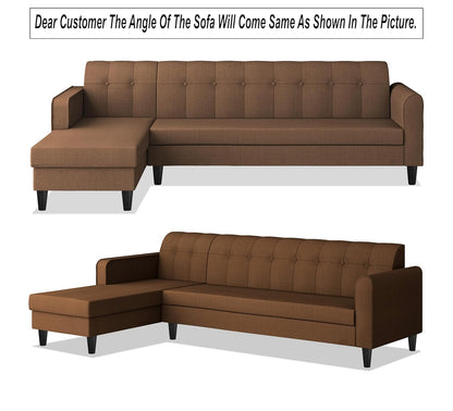 Adorn India Rio Elegant L Shape 8 Seater Sofa Set with Center Table and 2 Ottoman Puffy (LHS) (Brown) (3 Year Warranty)