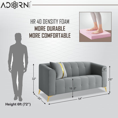 Adorn India Premium Mystic - 3 Years Warranty - 2 Seater Sofa Velvet Suede Fabric - Grey