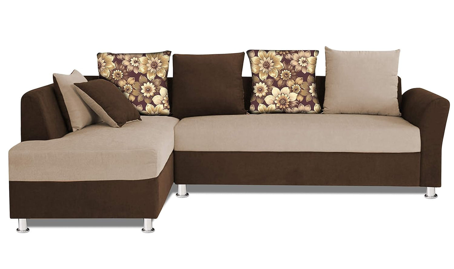 Adorn India (3 Years Warranty Boom 5 Seater Corner Sofa Floral Cushion Left Hand Side (Brown & Beige)