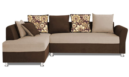 Adorn India (3 Years Warranty Boom 5 Seater Corner Sofa Floral Cushion Left Hand Side (Brown & Beige)