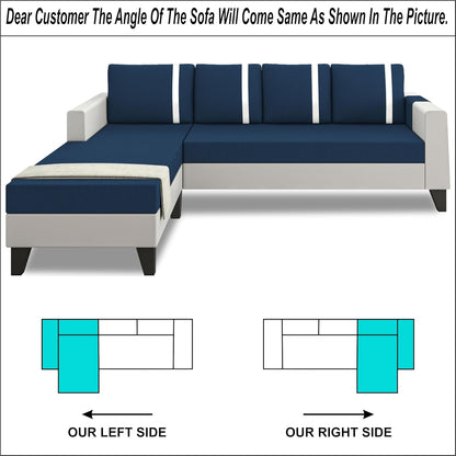 Adorn India Ashley Stripes Leatherette Fabric L Shape 5 Seater Sofa Set LHS (Blue & White) (3 Year Warranty)